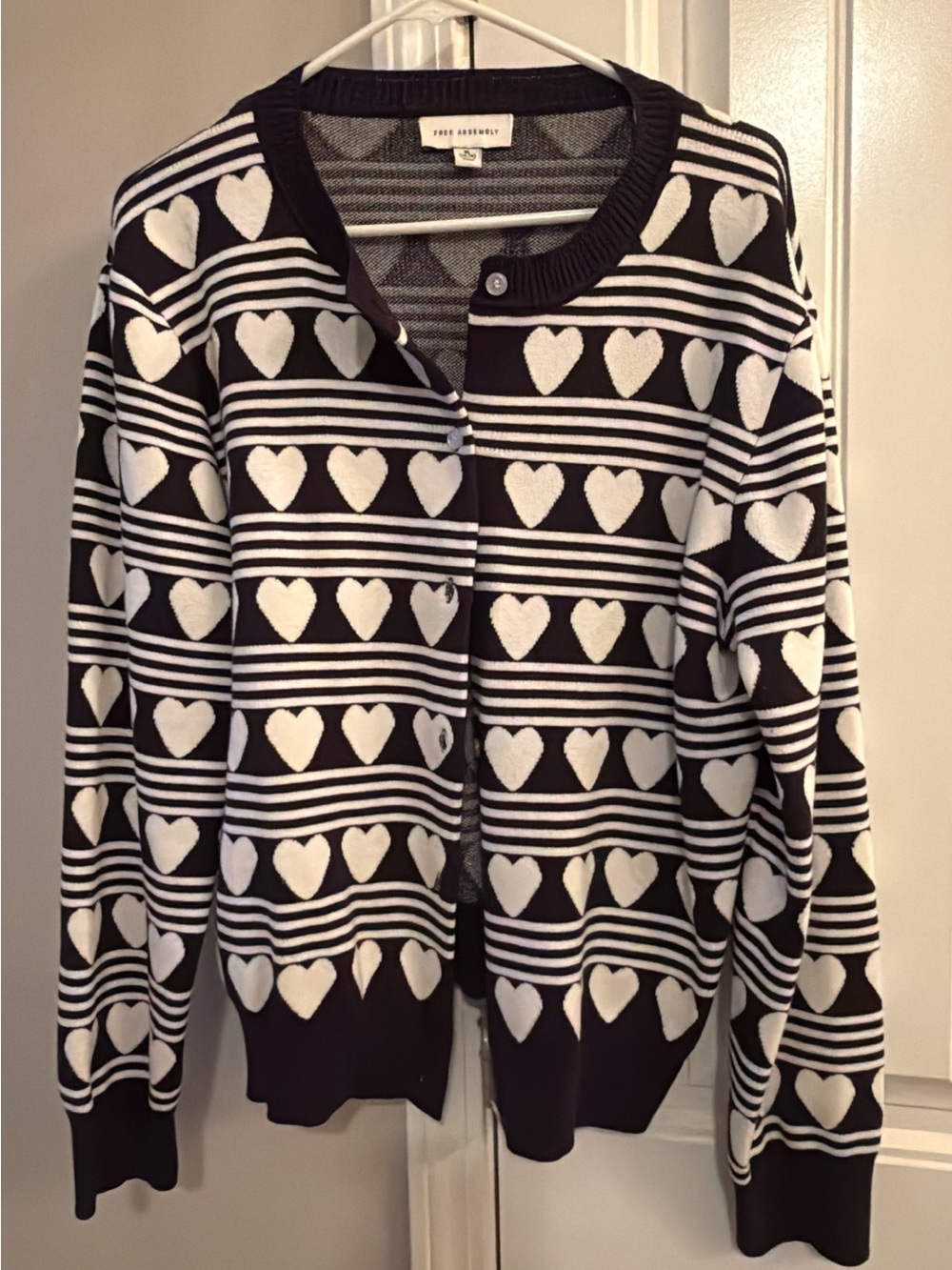 Free Assembly Black & White Heart-Print Button Cardigan